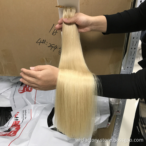 Double drawn white women human hair flat weft, light color 100g flat weft hair extensions, flat weft remy hair extensions